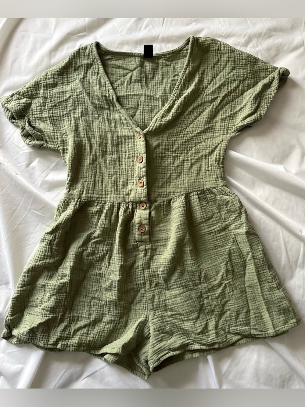 Light Olive Green Button-Front Romper